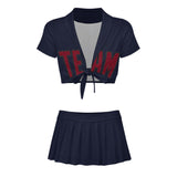 Custom Navy Crimson Red Cheerleading Uniform Set