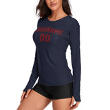 Custom Navy Crimson Red Women's Long-Sleeve Shirt