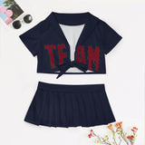 Custom Navy Crimson Red Cheerleading Uniform Set