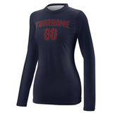 Custom Navy Crimson Red Women's Long-Sleeve Shirt