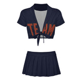 Custom Navy Coral Red Cheerleading Uniform Set