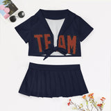 Custom Navy Coral Red Cheerleading Uniform Set