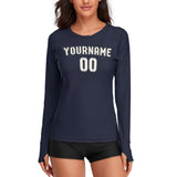 Custom Navy White Women's Long-Sleeve Shirt