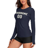 Custom Navy White Women's Long-Sleeve Shirt