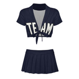 Custom Navy White Cheerleading Uniform Set