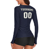 Custom Navy White Women's Long-Sleeve Shirt