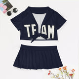 Custom Navy White Cheerleading Uniform Set