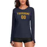 Custom Navy Yellow Women's Long-Sleeve Shirt