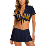 Custom Navy Yellow Cheerleading Uniform Set