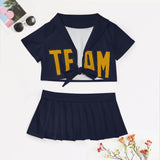 Custom Navy Yellow Cheerleading Uniform Set