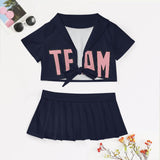 Custom Navy Light Pink Cheerleading Uniform Set