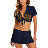 Custom Navy Khaki Cheerleading Uniform Set