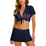 Custom Navy Light Purple Cheerleading Uniform Set