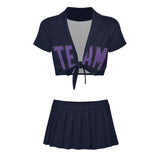 Custom Navy Light Purple Cheerleading Uniform Set