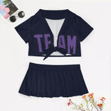 Custom Navy Light Purple Cheerleading Uniform Set