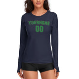 Custom Navy Emerald Green Women's Long-Sleeve Shirt