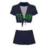 Custom Navy Emerald Green Cheerleading Uniform Set