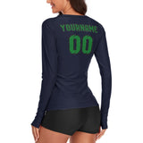 Custom Navy Emerald Green Women's Long-Sleeve Shirt