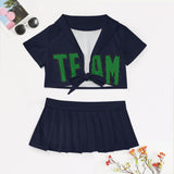 Custom Navy Emerald Green Cheerleading Uniform Set