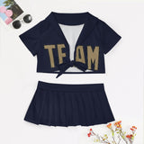 Custom Navy Light Khaki Cheerleading Uniform Set