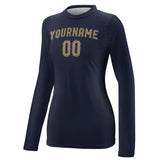 Custom Navy Light Khaki Women's Long-Sleeve Shirt