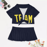 Custom Navy Light Yellow Cheerleading Uniform Set