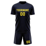 Custom Navy Light Yellow Soccer Jersey