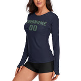 Custom Navy Blue Green Women's Long-Sleeve Shirt