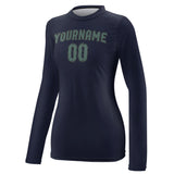 Custom Navy Blue Green Women's Long-Sleeve Shirt