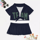 Custom Navy Blue Green Cheerleading Uniform Set