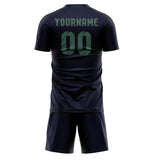 Custom Navy Blue Green Soccer Jersey