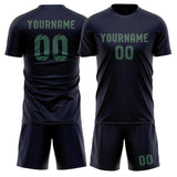 Custom Navy Blue Green Soccer Jersey