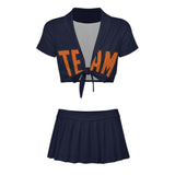 Custom Navy Orange Cheerleading Uniform Set