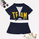 Custom Navy Gold Cheerleading Uniform Set