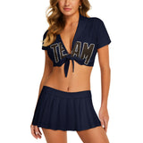 Custom Navy Brown Cheerleading Uniform Set