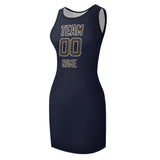Custom Navy Brown Sleeveless Vest Dress