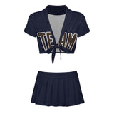 Custom Navy Brown Cheerleading Uniform Set