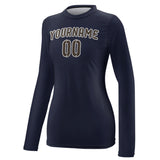 Custom Navy Brown Women's Long-Sleeve Shirt