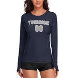 Custom Navy Gray Women's Long-Sleeve Shirt