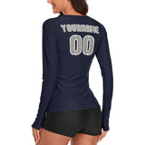Custom Navy Gray Women's Long-Sleeve Shirt