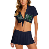 Custom Navy Green Cheerleading Uniform Set