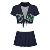 Custom Navy Green Cheerleading Uniform Set