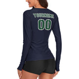 Custom Navy Green Women's Long-Sleeve Shirt