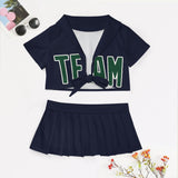 Custom Navy Green Cheerleading Uniform Set