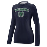 Custom Navy Green Women's Long-Sleeve Shirt