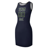 Custom Navy Dark Green Sleeveless Vest Dress