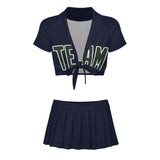 Custom Navy Dark Green Cheerleading Uniform Set
