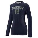 Custom Navy Dark Green Women's Long-Sleeve Shirt