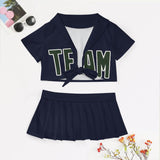 Custom Navy Dark Green Cheerleading Uniform Set