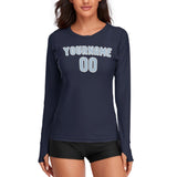 Custom Navy Light Blue Women's Long-Sleeve Shirt